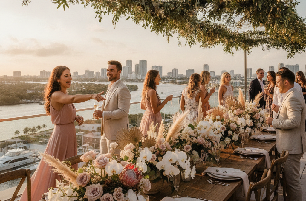 How Do You Design Florals for a Fort Lauderdale Engagement Party at a Rooftop Venue or Private Club?