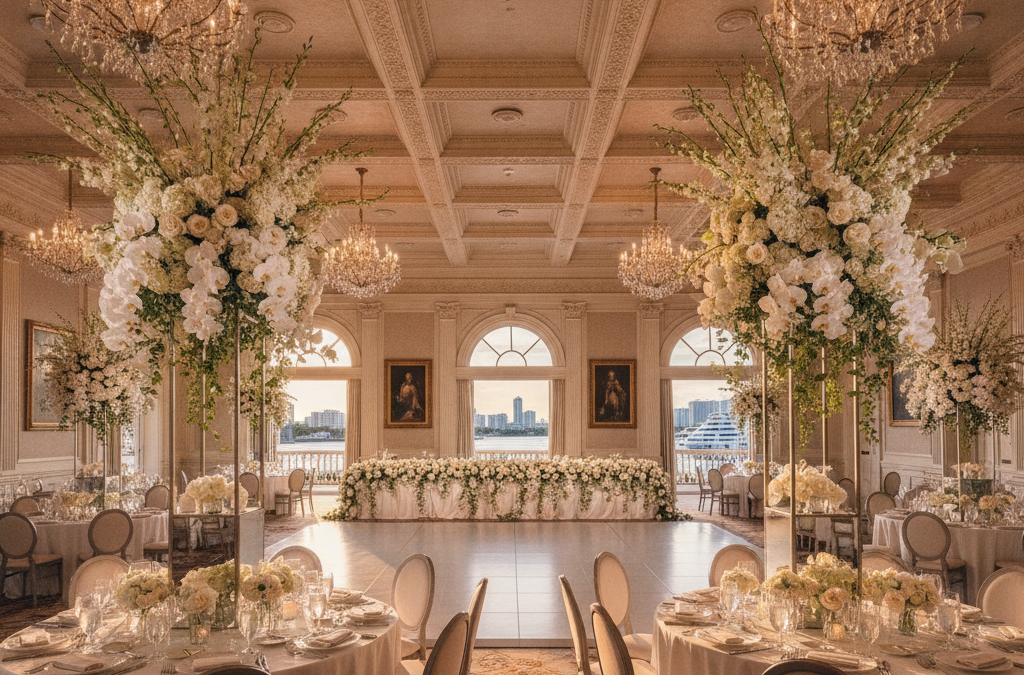 How Do You Design Florals for a Fort Lauderdale Wedding Reception at a Luxury Hotel Ballroom or Banquet Hall?