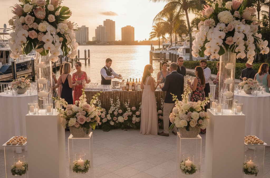 How Do You Design Florals for a Pompano Beach or Fort Lauderdale Waterfront Wedding Cocktail Hour That Keeps Guests Talking?