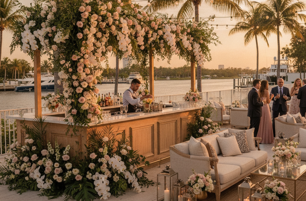 How Do You Design Florals for a Fort Lauderdale Wedding Bar or Lounge Vignette That Feels Like a Destination Moment — Not a Decoration?