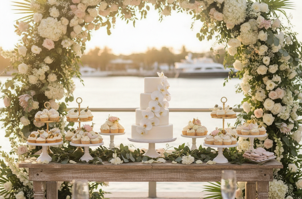 How Do You Design Florals for a Fort Lauderdale Wedding Cake Table or Dessert Display That Feels Like Part of the Design — Not an Afterthought?
