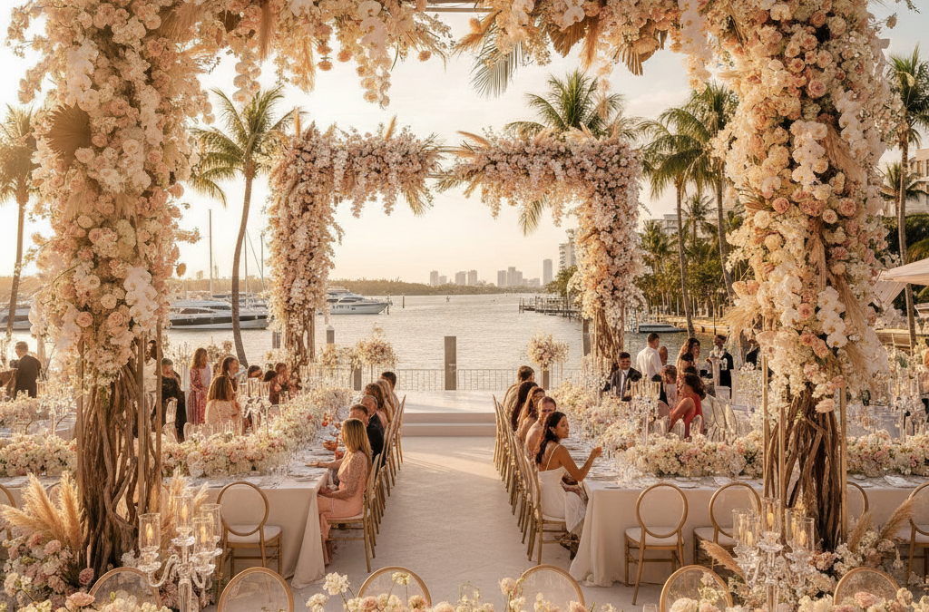 How Do You Design Florals for a Hallandale Beach or Dania Beach Wedding at a Waterfront Venue That Needs Florals Built for Scale, Sun, and Spectacle?